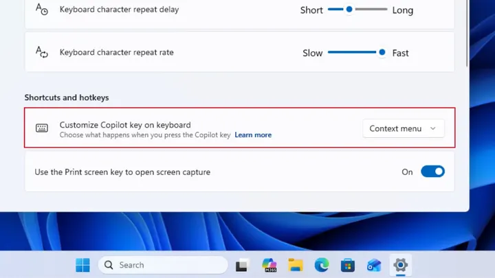 Customize Copilot key to open Context menu