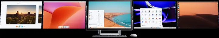 Computer displaying 5 desktop layouts