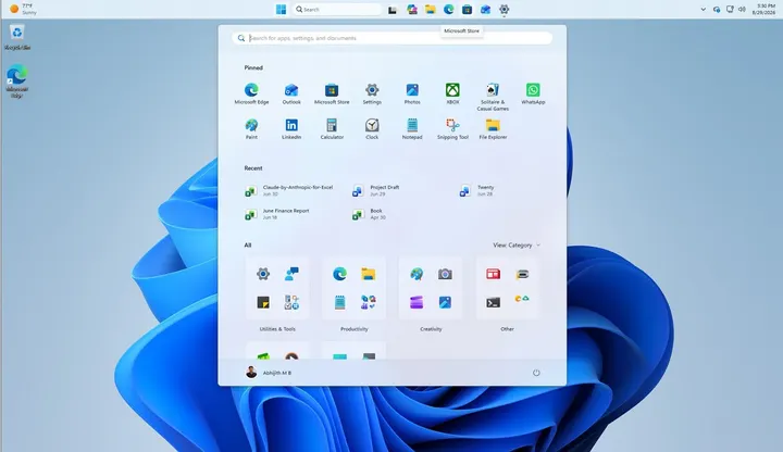 taskbar in top position