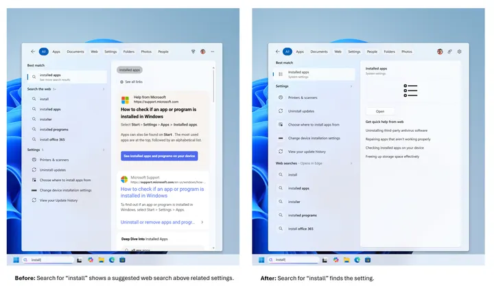 Search shows Windows Settings instead of web results