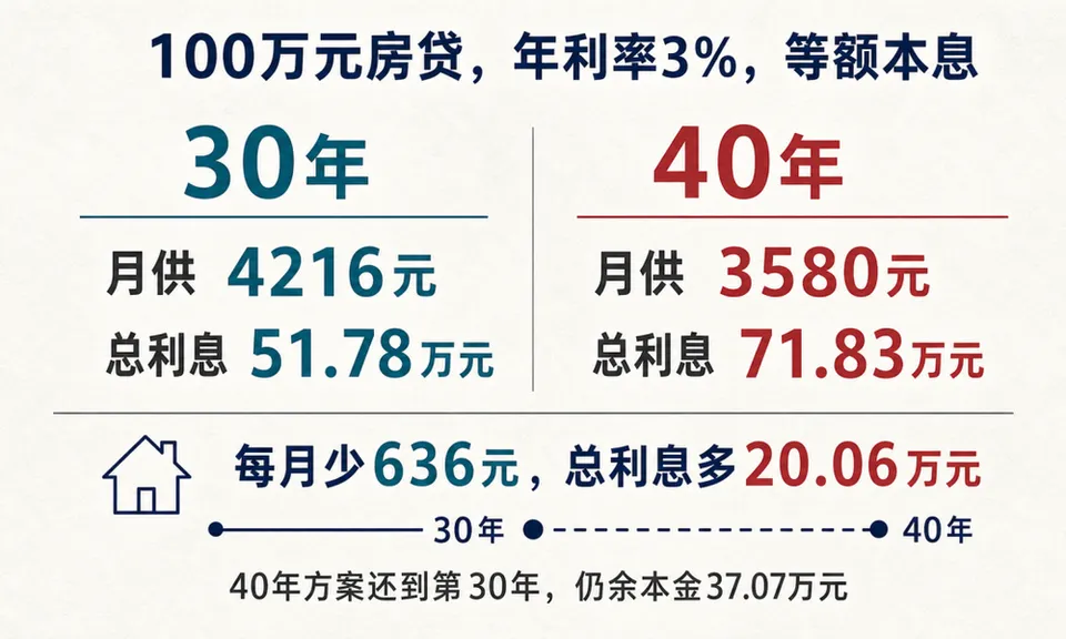 房贷延长到40年以后，谁来为房子盖完以前负责:月供少了636元，未来却没有少十年